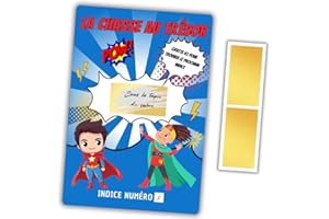 ROXISHA Chasse au Trésor à Gratter Goûter ou Fête d'Anniversaire - Activité Intérieur / Extérieur Vacances Jeux pour Enfant 5-12 Ans - Thème Super-héros - 10 Cartes Personnalisables + 10 Pastilles à Gratter