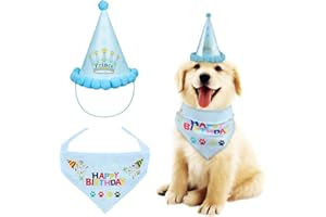 AIBAOBAO Birthday Dog Scarf Set with Hat, Bandana and Party Hat - Cotton Triangular Scarf for Medium and Large Dogs - Decoration Set