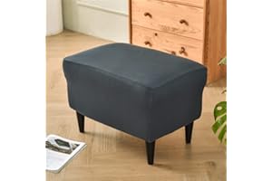 Highdi Stretch Ottoman Cover Rectangle Solid Color Footstool Slipcover with Elastic Bottom, Removable Washable Pouffe Cover Footrest Stool Protector for Living Room Bedroom (Dark Grey)