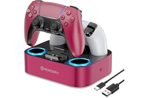 NEWDERY Cargador para Mando PS5, Rápido Cargador Mando PS5, estación de Carga Compatible con Mandos DualSense PlayStation 5 (Rojo)