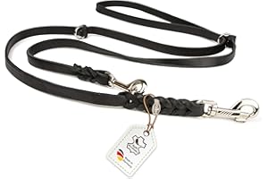 CopcoPet Greased Leather Lead for Dogs, Adjustable to 3 Positions, Soft Leather Dog Lead with Chrome Carabiners & Fittings, Braided Lead, 100% Handmade in Germany (2.0 m x 12 mm, Black)