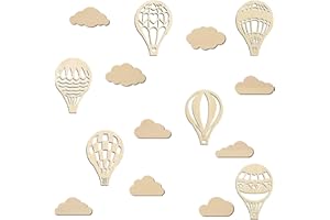 Heart Tong Decorazione da parete in legno, mongolfiera e nuvole, decorazione da parete fai da te, ideale per cameretta dei bambini, camera da letto e soggiorno