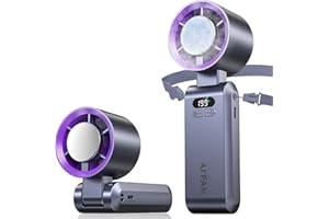 CATGIFF Mini Ventilateur Portable,Ventilateur a Main Avec écran LED,Fonction de refroidissement,1-199 vitesses 5000mAh Batterie Turbo Ventilateur de Cou Pour Les Voyages,Le Plein Air, Le Camping,Hogar (Gris)