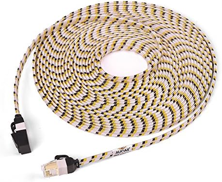 CAT7 Weave Shielded Ethernet Cable Flat Patch Cable FTP Patch Cord LSOH Engineering Grade Network Cable (1m, White)