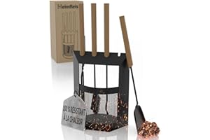 Heimfleiss® Serviteur Cheminée Noir Moderne | Ensemble d'Accessoires de Cheminée | Kit Cheminée avec Tisonnier, Pelle & Balayette | Accessoires de Cheminée avec Manches en Bois - Design 40