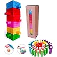 PRIME DEALS Wooden Blocks 54 Pcs 2 Dice Building Blocks Game Challenging Wooden Tumbling Tower, Wooden Stacking Toys with Dices Board Educational Puzzle Game for Adults and Kids (Color)