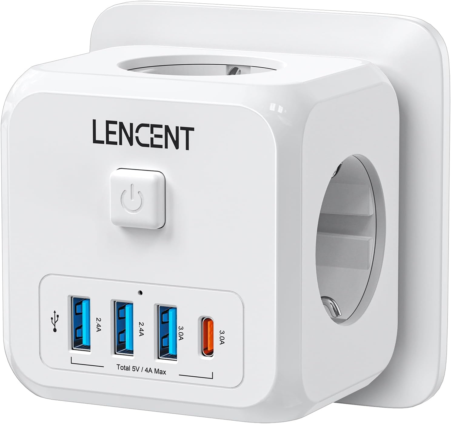 LENCENT Cubo Enchufe USB 7 en 1, Ladron Enchufes 4000W, Triple Múltiples Pared con 3 Tomas de CA, 3 USB-A, 1 Tipo C y Interruptor, Cargador Regleta Pared para Oficina, Cocina y Habitación