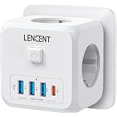 LENCENT Enchufe USB Cubo 4000W, Ladron Enchufes 7 en 1, 3 Tomas de CA, 3 USB y 1 Tipo C, Cubo Enchufe Multiple Pared con Inte