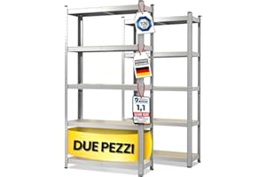 Floordirekt Scaffalatura per carichi pesanti, set da 2 pezzi, zincata, 200 x 100 x 50 cm, scaffalatura cantina, magazzino, officina, banco da lavoro, 5 ripiani regolabili (Lakota)