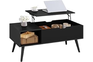 ‎WOLTU WOLTU Podnoszony stolik kawowy, z wewnętrzną przestrzenią i otwartą komorą, podnoszony i wysuwany stolik kawowy, do salonu, 100 x 50 x (43-57), czarny, BTS26sz