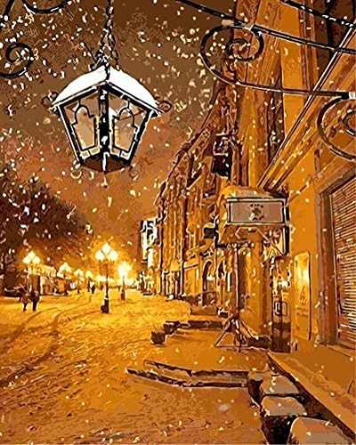 Snow Lamp Oil Painting DIY Paint by Number Kit for Adults without Wooden Framed