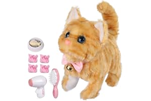 WorWoder Plush Electronic Interactive Cats That Move and Meow Waliking Lifelike Interactive Toy pet Stuffed Kitten for Girls Kids (Yellow Stripes)