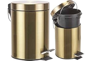 SAFRI 3 Litre Pedal Bin with Inner Bucket for Kitchen Bathroom Toilet Office Home Rubbish Soft-Close Lid Golden Basket (Golden)