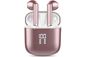 OYIB Ecouteurs Bluetooth sans Fil, Écouteurs Bluetooth 5.3 avec ENC Réduction de Bruit, Hi-FI Son Stéréo, Écouteur sans Fil IPX7 Étanche Oreillette Bluetooth Écran LED, Casque Bluetooth Or Rose