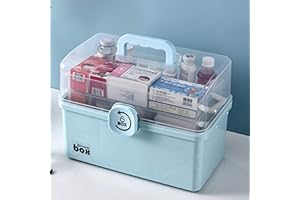 AMZPDD Organizzatore portatile, pieghevole, trasparente, a 3 strati in plastica per il cucito, cassetta degli attrezzi, organizzatore di materiali per l'artigianato, kit di pronto soccorso per(34 CM, Blue)