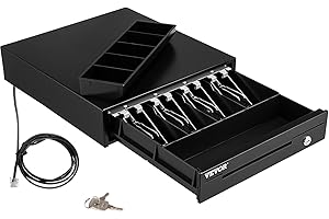 VEVOR Tiroir-Caisse Enregistreuse 33,6 cm Tiroir-Caisse Manuel et Automatique Compartiments 4 Billets 5 Pièces Tiroir de Caisse Enregistreuse Port RJ11/RJ12 Billets Monnaie POS Restaurant Supermarché