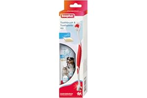Beaphar - Toothbrush & Toothpaste Dental Care Kit for Cats & Dogs - Double-Ended Brush & Liver-Flavoured Toothpaste with Enzymes - Helps Control Plaque & Tartar - 1 Toothbrush and 100g Tube