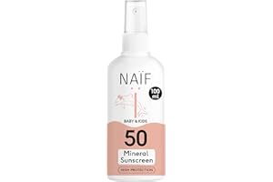 ‎NAÏF Naïf - Sonnenschutzspray auf mineralischer Basis - für Baby & Kind - LSF 50 - Milder Duft - Ohne Octocrylene - UVA & UVB Schutz - Wasserresistent - Dermatologisch Getestet - Ohne Mikroplastik - 100ml
