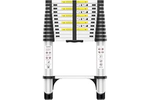 Exleiter 4.5M Telescoping Ladder, Aluminum Lightweight Multi-Purpose Telescopic Ladder Collapsible Extension Ladder Folding Ladder for RV, Attic, Daily Use at Home, 330lbs Max Capacity
