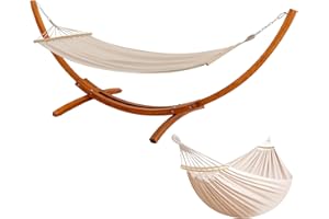 BELONID Hamaca con Soporte de Madera, Incluye 2 Hamacas, Carga 200 kg, 320x120x120 cm, Estructura Arqueada Estable de Madera, Altura Ajustable, para Jardín, Terraza y Balcón