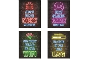 AIYONG 4 stycken flerdelade bilder för gamers spelkonsol fleece canvasbild, neonväggmålning, konsttryck väggmålningar, speldekoration, väggbilder för Playstation rum sovrum dekoration