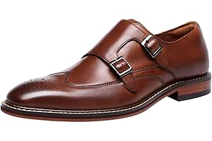 SANTIMON Brogue Scarpe da Uomo in Pelle Elegante Double Monk Strap con Fibbia Casuale Scarpe da Sera Mocassini Nero Marrone
