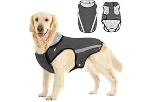 Nasjac Kurtka zimowa dla psa, płaszcz dla psa regulowany rozmiar szyi i piersi kamizelka dla zwierząt z odblaskowymi paskami wodoodporny sweter dla psa kombinezon śnieżny utrzymuje ciepło (XL, szary)