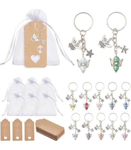 10 Portachiavi Angelo Custode Con Perline - Ciondoli Per Bomboniere Matrimonio, Battesimo E Comunione - Foto 5