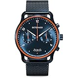 DeTomaso SORPASSO Velocita Blue Orange Orologio da polso da uomo analogico al quarzo, maglia milanese blu spazzolato, blu, Br
