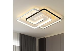 minifair Nowoczesna lampa sufitowa LED 36W 50cm z pilotem geometria kwadratowa czarno-biała ściemnialna podtynkowa do salonu sypialnia kuchnia