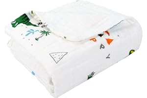Hivia Copertina Neonato Cotone,Coperta in Mussola 6 Strati di Morbido Confortevole Mussole Bambino Asciugamano Copertine Avvolgenti Regalo per Bambini 110 x 110 CM (Dinosauro)