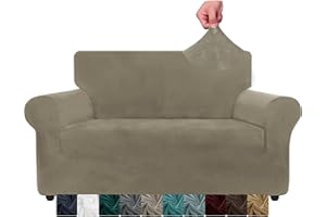 CHELZEN Aksamitny pokrowiec na sofę, 2 siedziska, gruby, rozciągliwy pokrowiec na sofę dla psów, zwierząt domowych (2-osobowy, khaki)