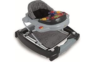 Baninni Trotteur Classic 2-en-1 Gris - pour bébé avec fonction balançoire à roulettes, lumière, musique, centre de jeu Table à manger pour bébé pliable à partir de 6 mois