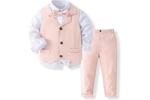 Volunboy Trajes para Bebé Niños de Boda, Bautizo Conjunto de Chaleco, Camisa, Pantalón, Pajarita