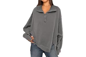 OLIPHEE Felpe Senza Cappuccio da Donna Sweatshirt Donna Oversize con Revers Casual Felpa Donna a Maniche Lunghe con Scollo a V e Bottoni Autunno Inverno Tops in Tinta Unita Vintage Y2K
