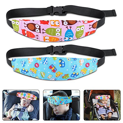 Preisvergleich Produktbild Kindersitz Befestigung,Jooheli Einstellbare Laufställe Kopfstützhalter Schlafhaar Hilfe Kopfstütze,Kopfband Gürtel für Kinderwagen Autositz Kindersitz,Gurtschutz Riemen Kopf Halter 2 Stk