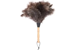 FISHLOR Plumeau en plumes d'autruche, 13,4"outil de nettoyage de dépoussiérage à poignée en bois anti-statique réutilisable