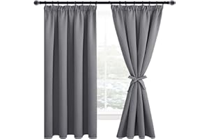 JuFang Gardinen Blickdichte Verdunkelungsvorhänge mit Kräuselband für Schlafzimmer,Wohnzimmer,Thermovorhang mit Ösen,2er Set,Grau,175x140cm(HxB)