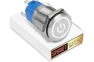 SmartSwitch 22mm Angel Eye POWER Stainless Steel Latching DPDT 2NO2NC Push Button White LED Metal Switch AE22