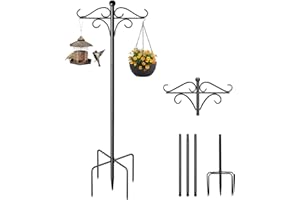 IRUNFAST 75.98 Inch/193CM Shepherd Hook, Bird Feeder Pole Adjustable Height Bird Feeders Hanging Station with 5 Prong Base Heavy Duty Metal Bird Feeder Stand for Garden Lights, Lanterns, Plant Baskets