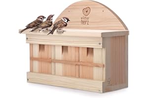 wildtier herz I Nistkasten für Spatzen, Sperlinge nach NABU I 42cm x 32,5cm x 17cm Nistkästen für Vögel aus Massiv-Holz I Spatzenhaus, Sperlingsnistkasten, Vogel Spatzenkolonie
