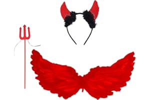 RONGZUBAT Halloween Wings,Angel Wings,Devil Horns,Heart Wand,Halloween Party,Feather Wings Angel for Carnival Party,Fancy Dress Costumes