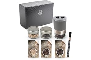 PEUGEOT Bar à poivres - moulin à poivre u'Select accompagné de 3 grands crus de poivres, de 3 réservoirs interchangeables, gris roche