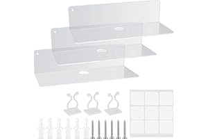 OIJOIYOI 3 Pcs Acrylic Floating Shelves, Wall Mounted Display Shelf Self Adhesive, Wall Storage Shelves for Bathroom Office Picture Ledge Book Plant Speaker, with Cable Clips, Stickers, Screws, Clear