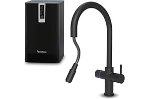 Untertisch-Tafelwasseranlage SPRUDELUX® Flame inklusive Kochend-Wasserhahn | Wassersprudler für den Privathaushalt | 5 in 1 Wasserspender | (5-Wege-Kombi-C Ausziehbar Schwarz, 2kg CO2 Flasche)