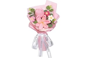 Luckwaii Ramo de tulipanes artificiales de ganchillo, regalos para mujeres, decoraciones de flores preservadas para siempre, hechas a mano, tulipán rosa falso para el día de la madre, boda
