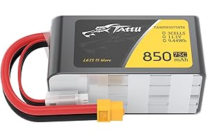 Tattu 3S Lipo Batterie 850mAh 11,1V 75C 3S Batterie RC avec connecteur XT60 pour UAV Drone FPV Racing Quadricoptère RC Taille 150 à 180