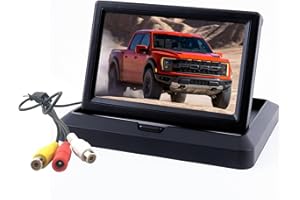 OBEST Écran Pliable de Caméra de Recul TFT 5 Pouces, Écran Arrière de Base Rabattable à 2 Entrées Vidéo Système, Alimentation Directement Connectée au Commutateur, Entrée AV1 / AV2 12V