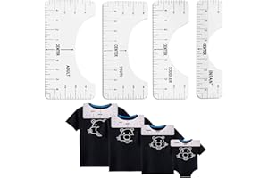 XIAOJING0 4 Stücke T-Shirt Ausrichtungslineal,Ausrichtlineale,Schablonen Lineal Gestalten Nähen Zubehör Transparente Anleitung Lineal Zentrierung Sublimation Designs für DIY T-Shirts mit Rundhalsausschnitt