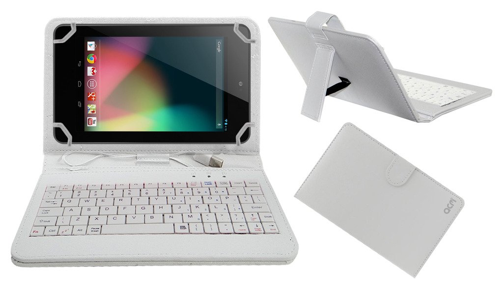 ACM USB Keyboard Case Compatible with Asus Google Nexus 7 2012 Tablet Cover Stand Study Gaming Direct Plug & Play - White